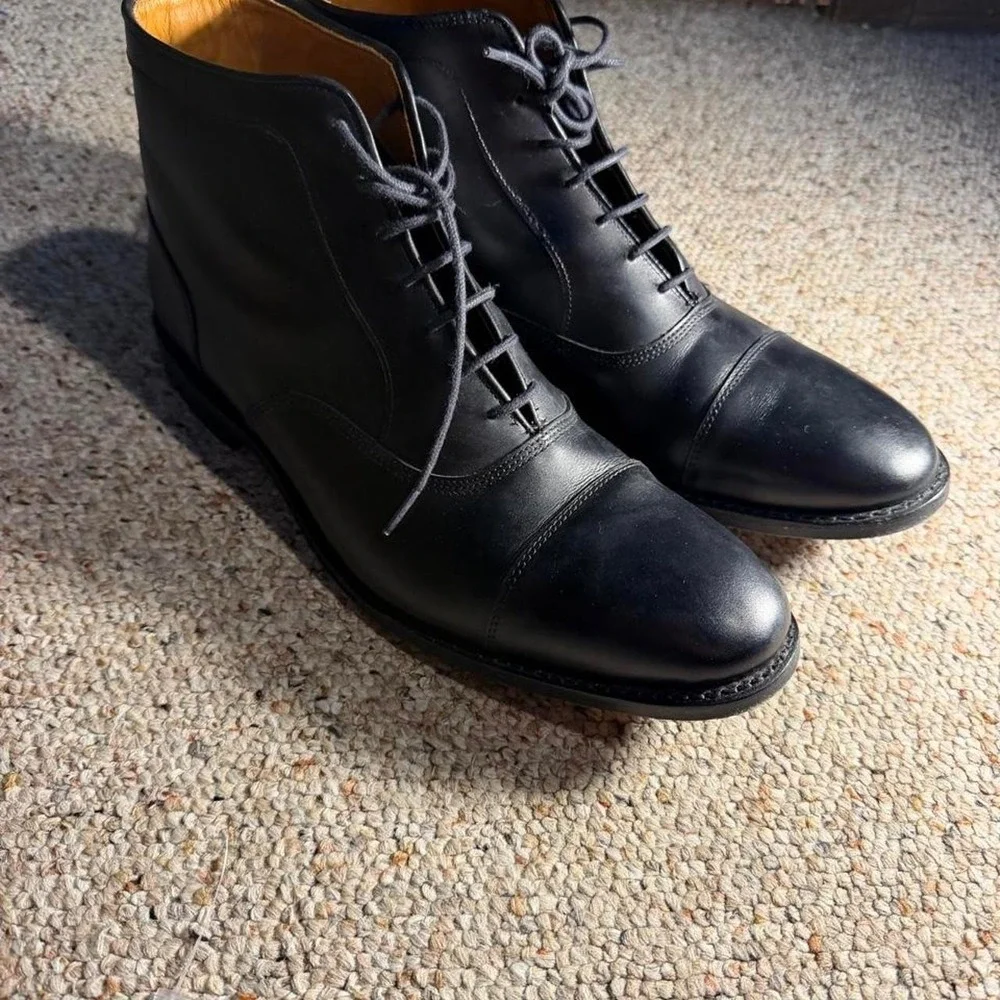 Allen Edmonds Park Avenue Cap-Toe Black Leather Cap Dress Boots Size 12 D Chukka